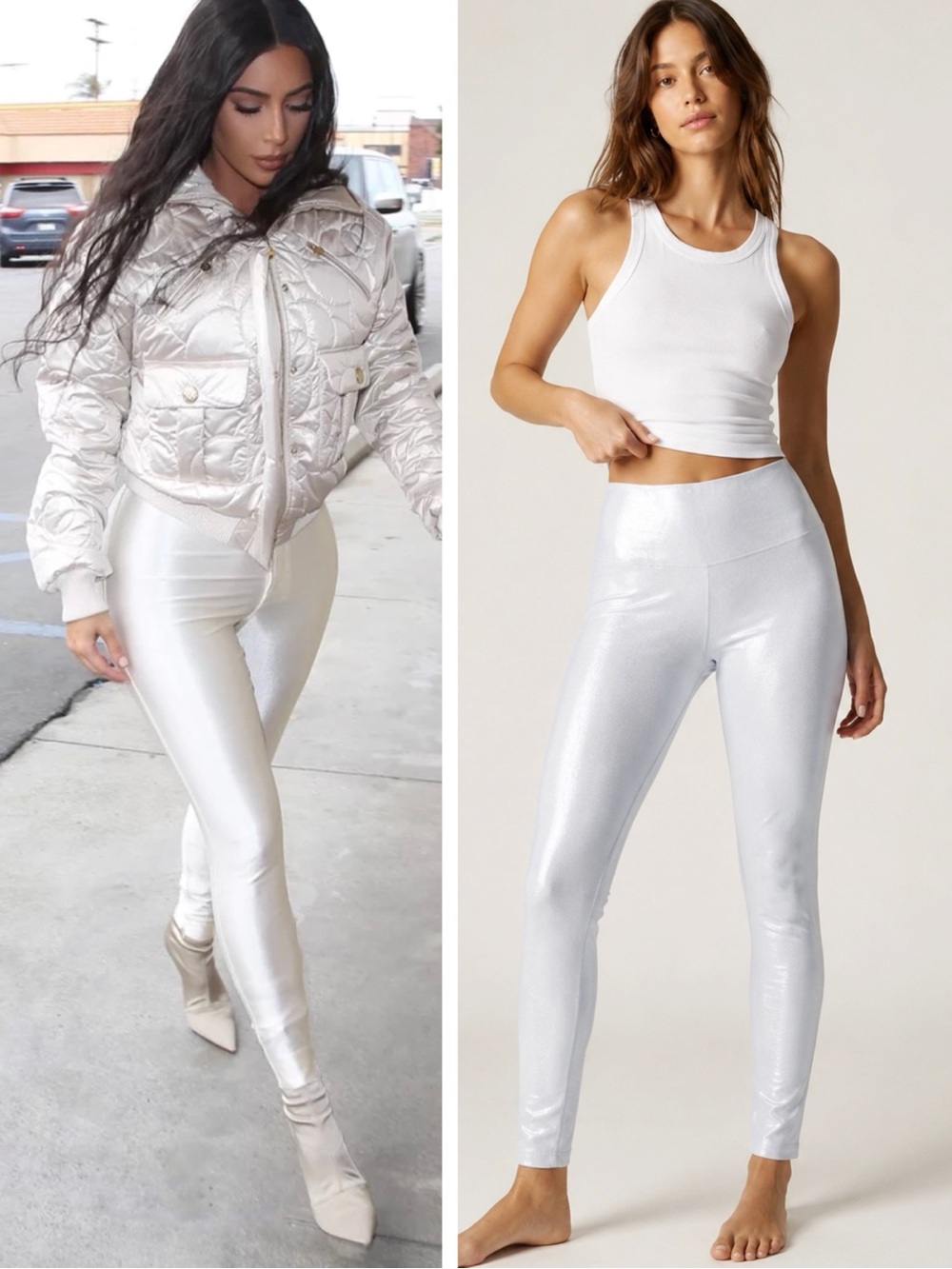 TNA Aritzia Woman Iridescent Metallic Glossy White High Rise Leggings MEDIUM
